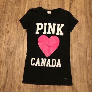 PINK Victoria's Secret Canada Black Tee with Pink Heart